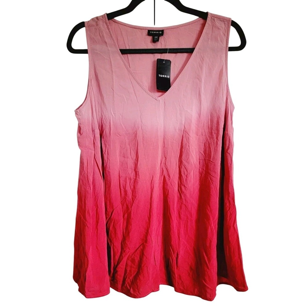 Torrid 00 Tank Top Women's Red Pink V-Neck Ombre Dye Shell NWT Size XL NWT $50